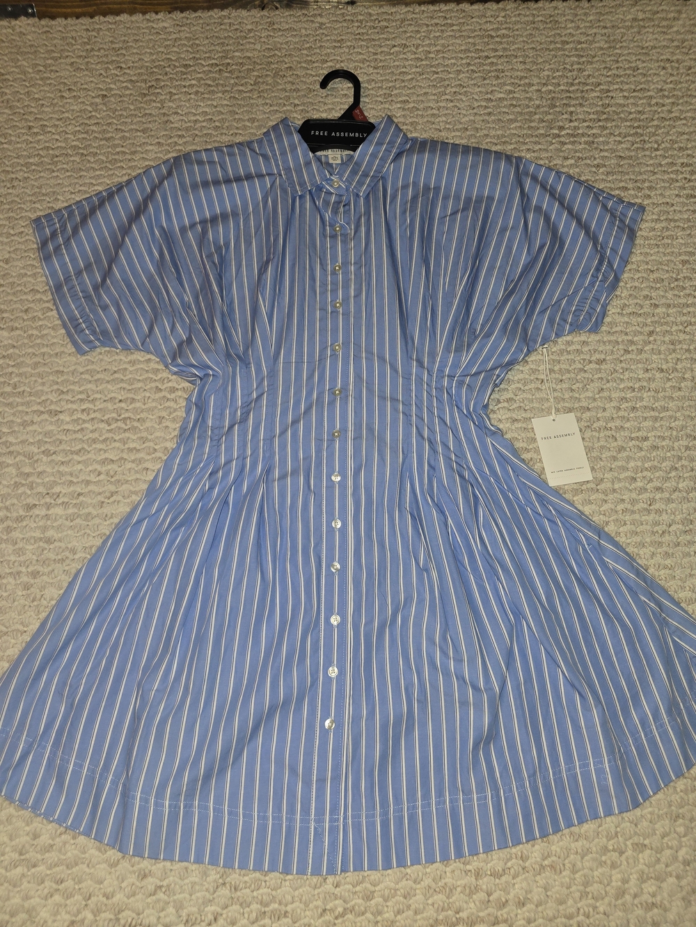 Free Assembly Blue Striped Mini Shirt Dress